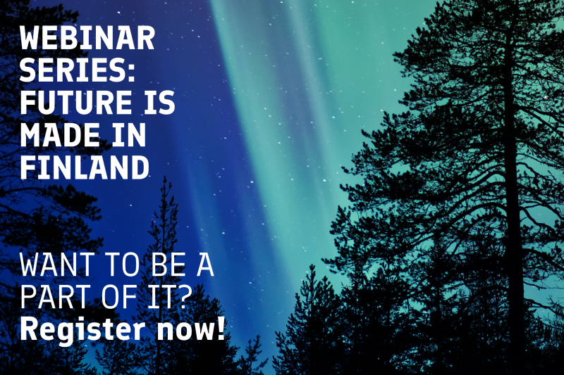 Northern lights above a forest, with some news story webinar ad text