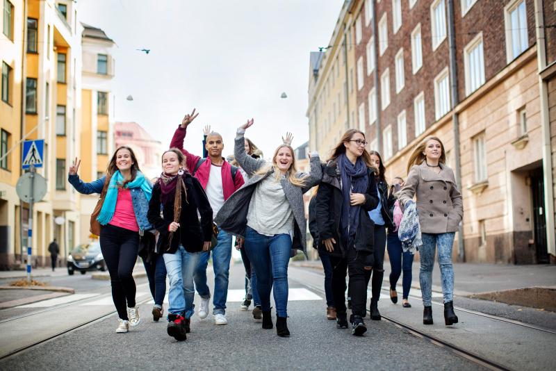 Students walking in the street