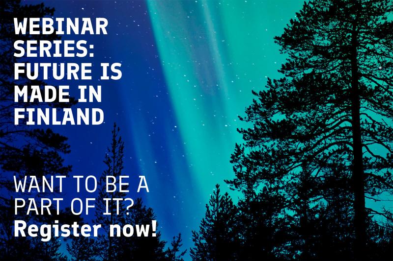 Northern lights above a forest, with some news story webinar ad text
