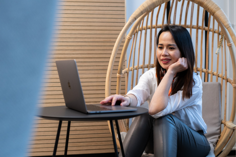 Female student with a laptop